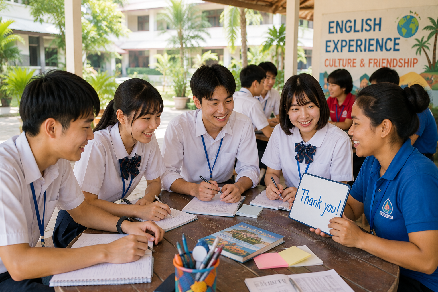 フィリピンで英語を使った教育活動に参加している学生