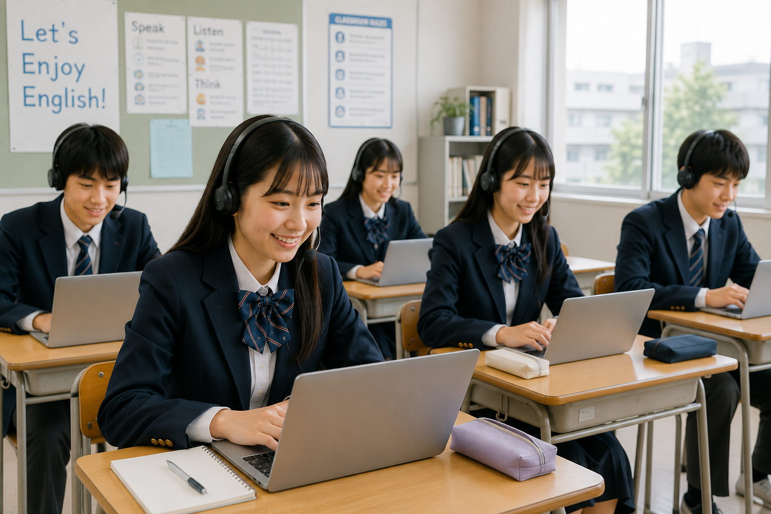 学校の授業でオンライン英会話を導入している様子